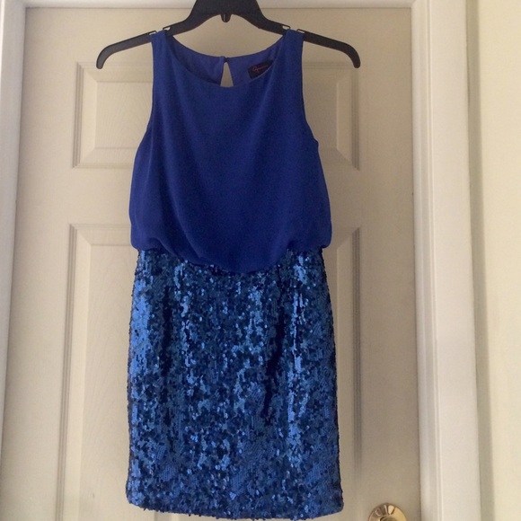 Sequin Blouson Dress, Cobalt Blue