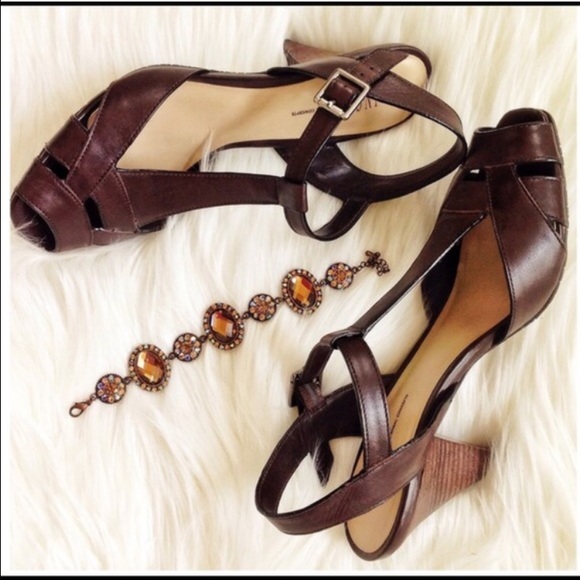 INC Brown Strappy Stacked Heels