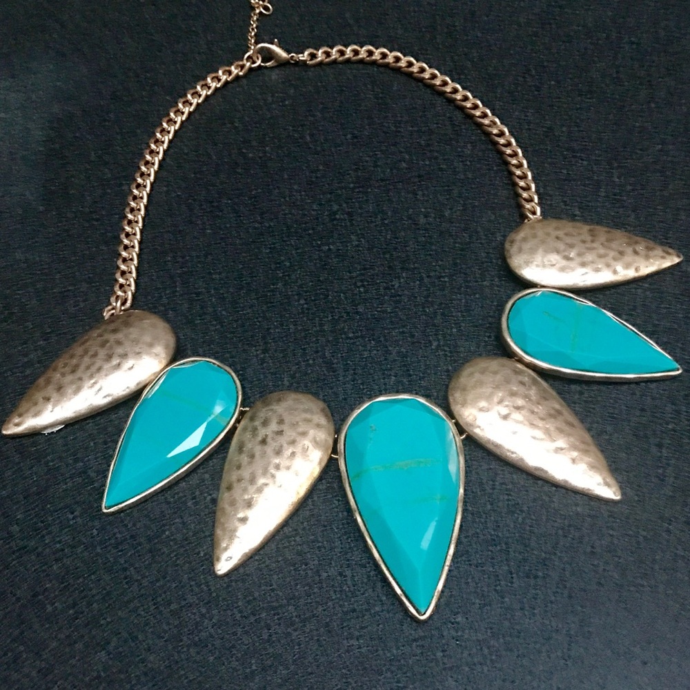 Turquoise and gold crystal statement necklace