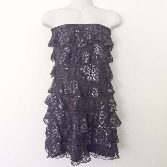 Gray lace strapless dress