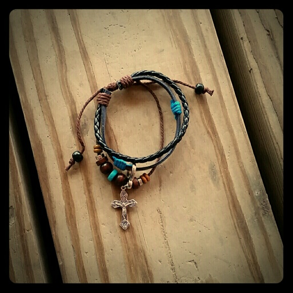 Hemp leather braided surfer adjustable bracelet