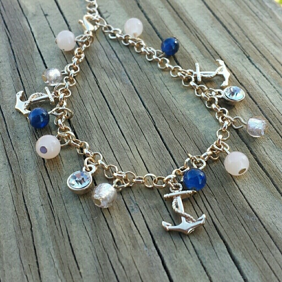 Navy charm anchor bracelet in blue & cream