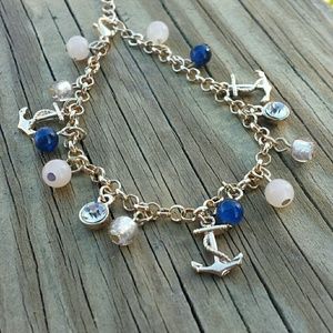 Navy charm anchor bracelet in blue & cream