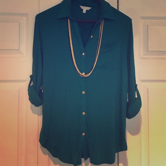 Charming Charlie Super Soft Dark Green Button-Down - Picture 1 of 4