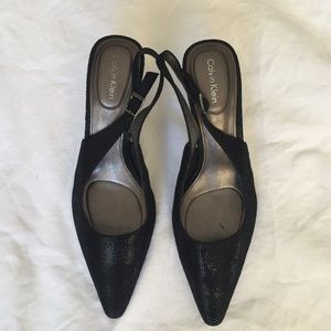 Calvin Klein Black Slingbacks Heels Size 6 1/2