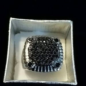 Mens black CZ and silver ring