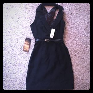 Bebe collared, belted black dress