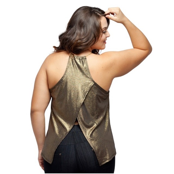 Plus Size Metallic Stretch Crossed Back Top - Picture 2 of 2