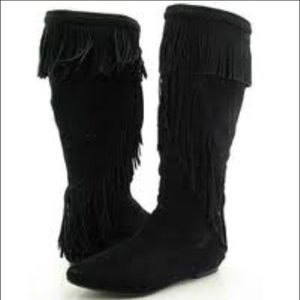 Sam Edelman Black Fringe Suede Boots, Size 8 1/2
