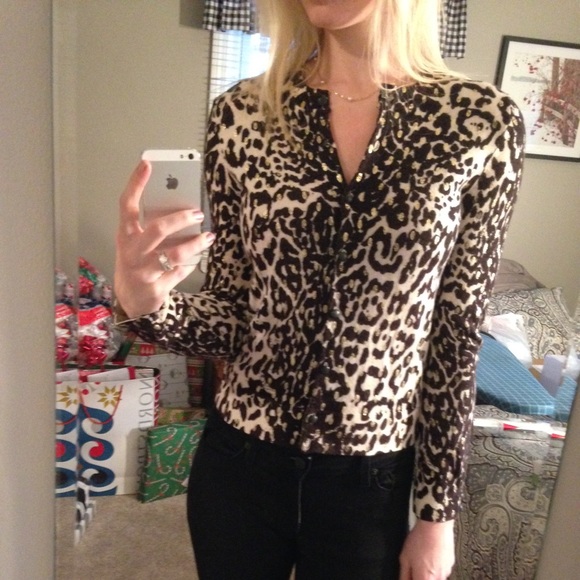 Leopard print button up top