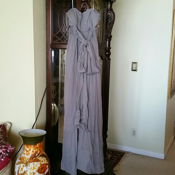 JCrew Strapless Grey Silk Long Bridesmaid Dress - Picture 2 of 4