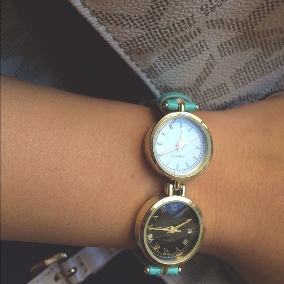 2 CLOCK TURQUOISE GOLD WATCH
