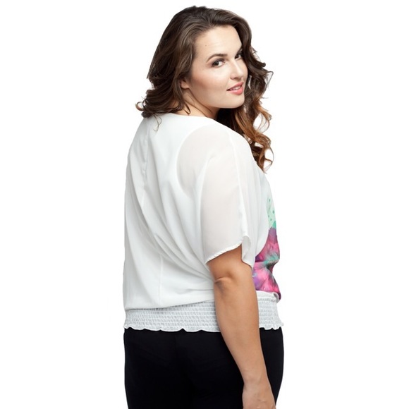 Plus Size Floral Batwing Blouse with Built In Cami - Picture 2 of 3