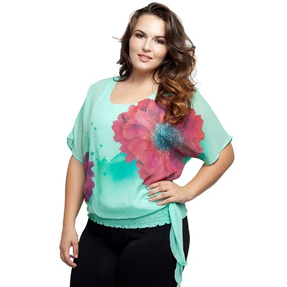 Plus Size Floral Batwing Blouse with Built In Cami - Picture 3 of 3