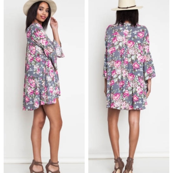 SOLD OUT Floral Print Trapeze Dress Grey - Picture 2 of 4