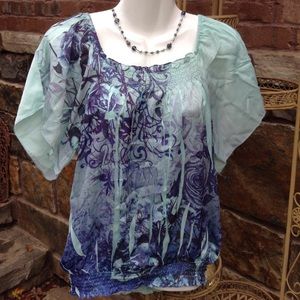 HPLight blue scroll top elastic waist APT 9