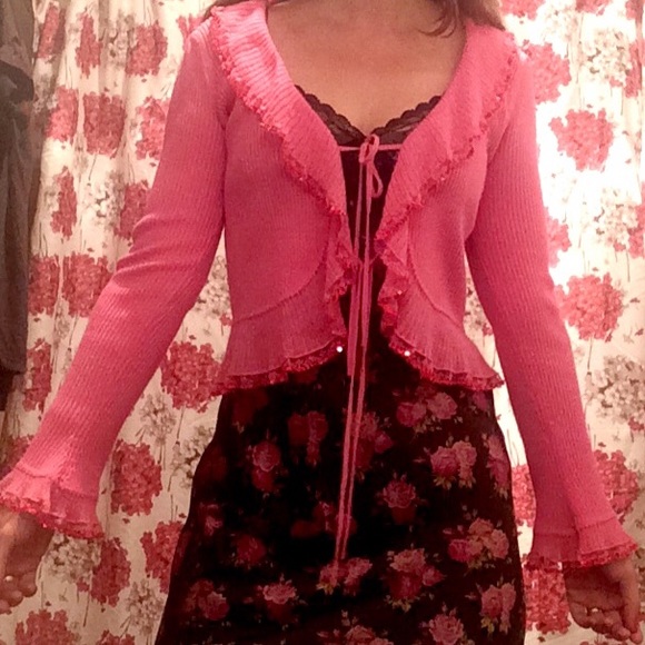 SOLD: sexy vintage black pink silk Betsey dress - Picture 2 of 3