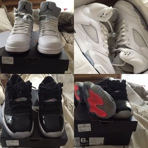 Size 6 black infared 11 lows. Size 6 white 5's