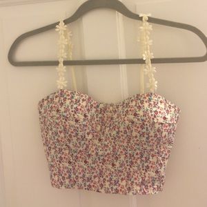 Flower Embellished strap Floral Crop Top (small)