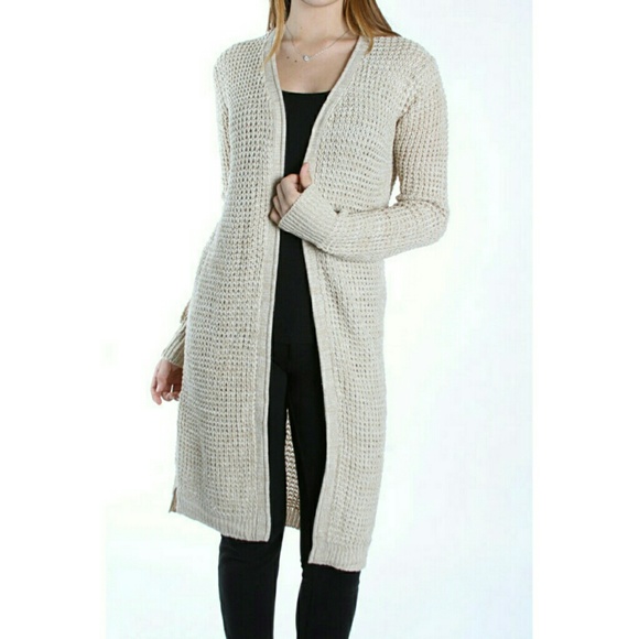 Long Waffle Knit Cardigan