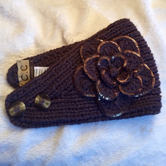 Knitted Head Warmer/ Headband w/ Flower