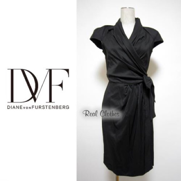 DVF Black Wrap Dress with Cap Sleeves