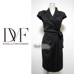 DVF Black Wrap Dress with Cap Sleeves