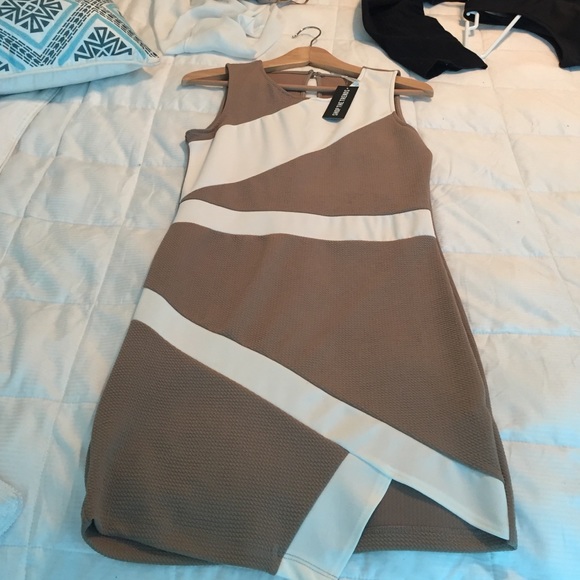 Tan and white size L tight dress