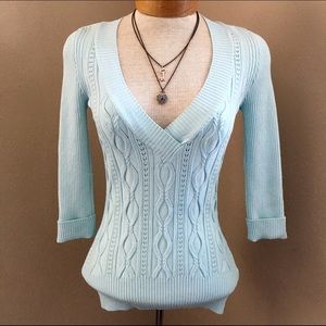 Bebe V-Neck Sweater, Baby Blue, Medium