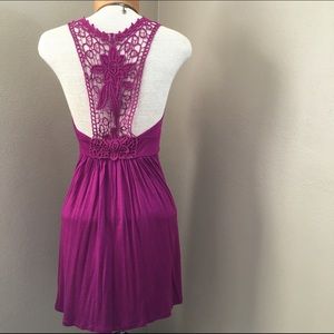 Forever 21 Magenta Crochet Back Tank Dress, small