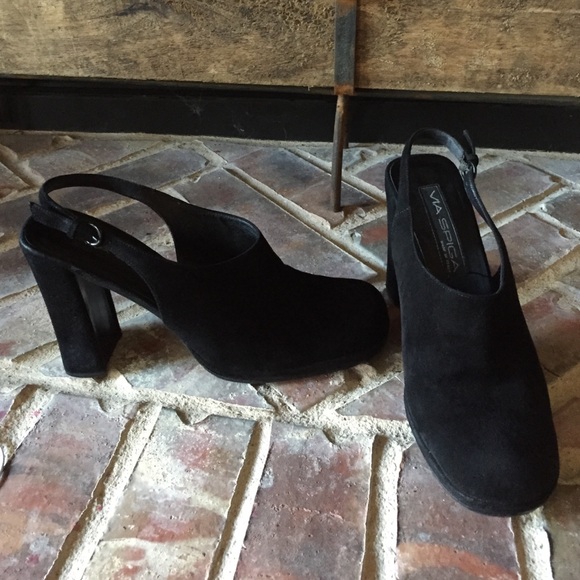 Via Spiga black suede heel booties