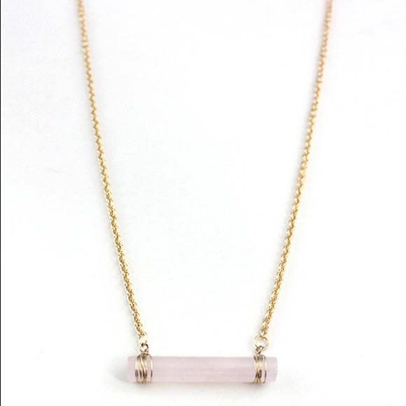 Jewelry - Rose Quartz wire wrapped cylinder necklace.