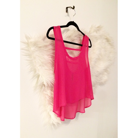 Hot Pink Poly-Chiffon Crop Tank