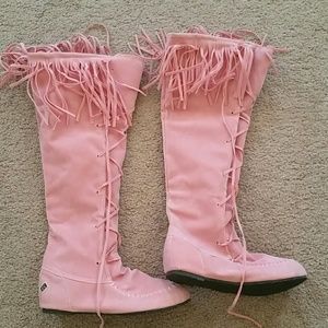 Pink Knee high Mocassin Boots
