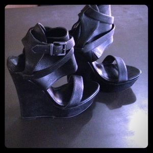 Ankle wrap platform wedges.