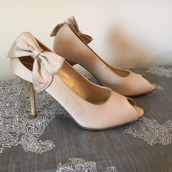 Tan and gold heels