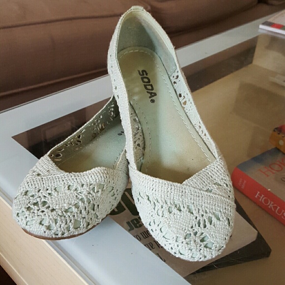 Powder blue crocheted ballet flats