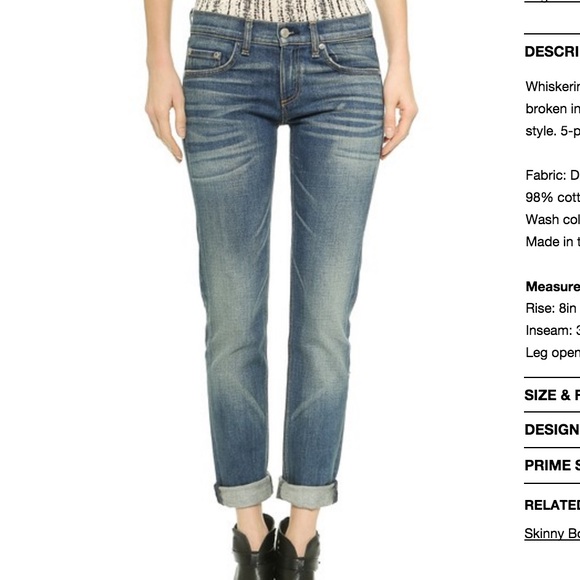 rag & bone the dre skinny boyfriend jeans size 25