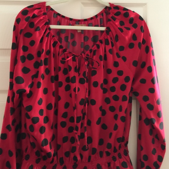 Red polka dot top by Ellen Tracy.
