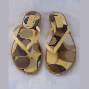 COACH Brown and Yellow Dorra Flip Flops