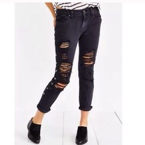 Dark grey, ankle length slim boyfriend jeans