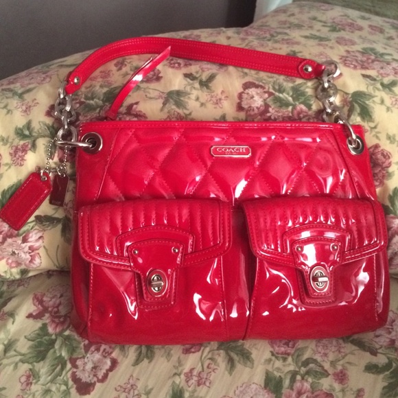 💯% authentic red coach purse with two strips🎀💥