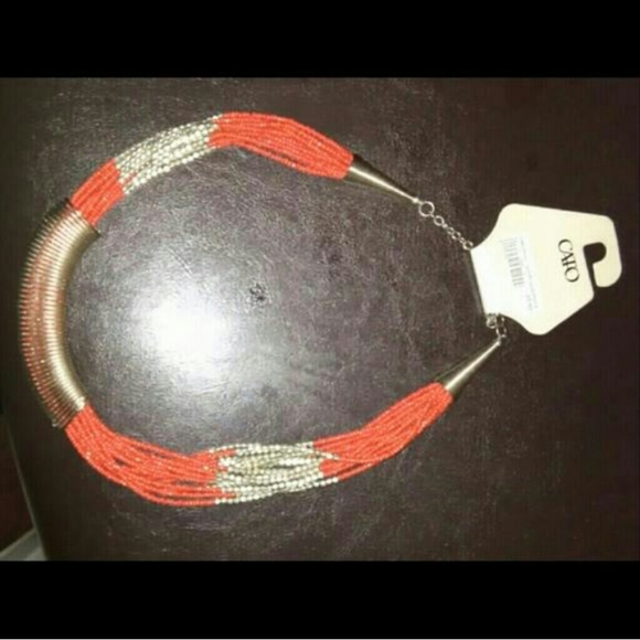 Orange statement beaded necklace