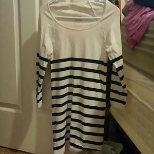 White Scoop neck Top with Navy stripes