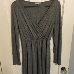 long sleeved semi- plunging neckline dress