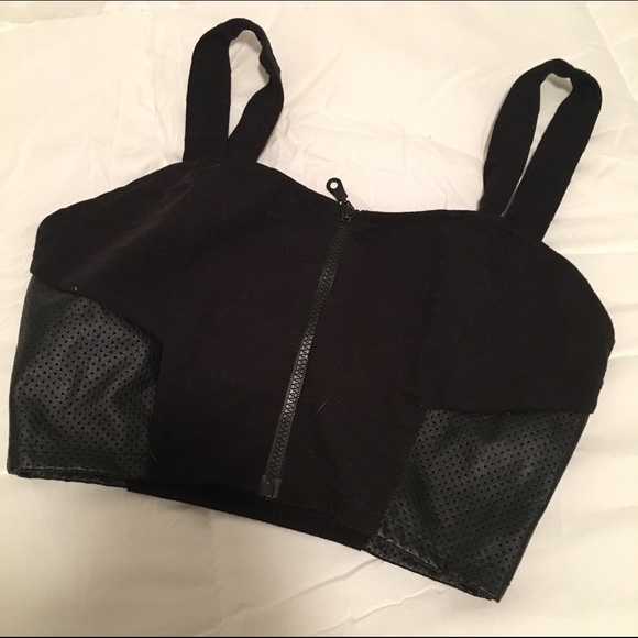 Black faux leather crop top