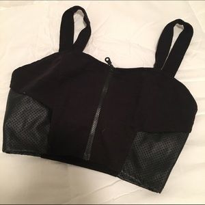 Black faux leather crop top