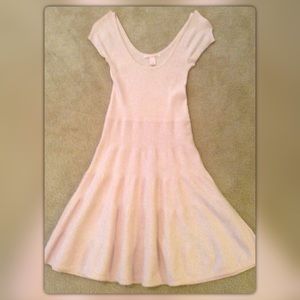 Ribbed knit cap-sleeve dress, knee-length