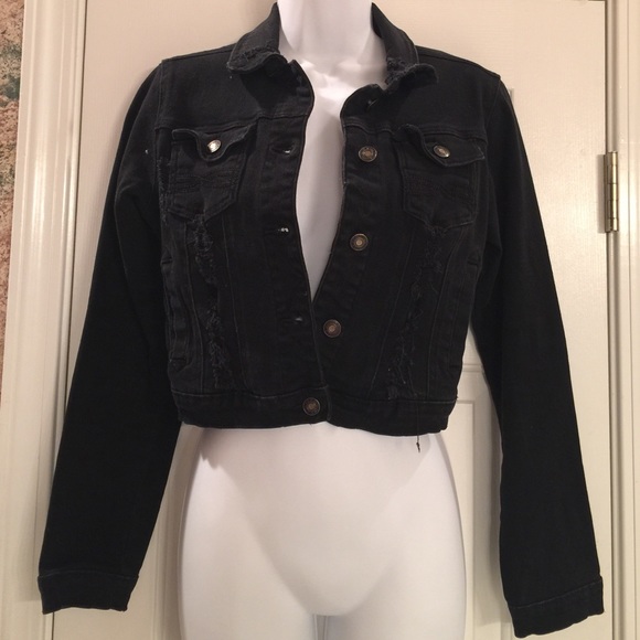 super cropped black denim jacket