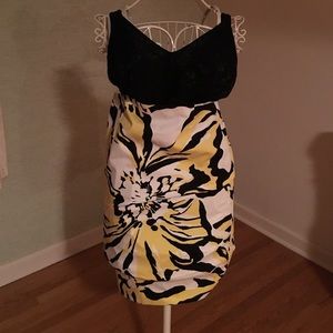 White black and yellow high waist pencil skirt